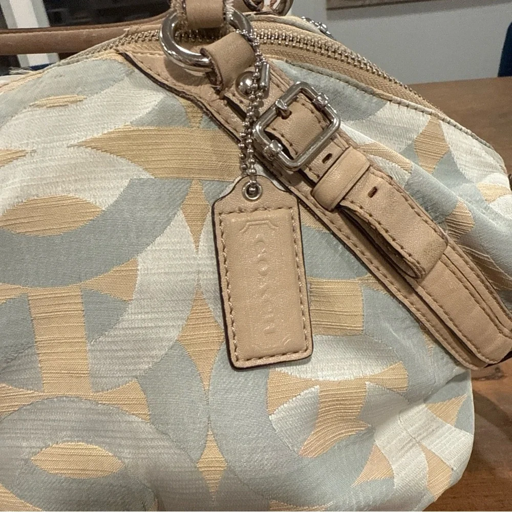 COACH MADISON SATCHEL Blue Cream Signature C Fabric Leather Trim Handbag Purse - Picture 12 of 14